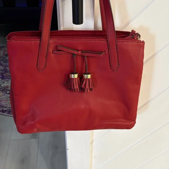 Liz Claiborne Red Shoulder Bag with Tassels - Picture 2 of 8